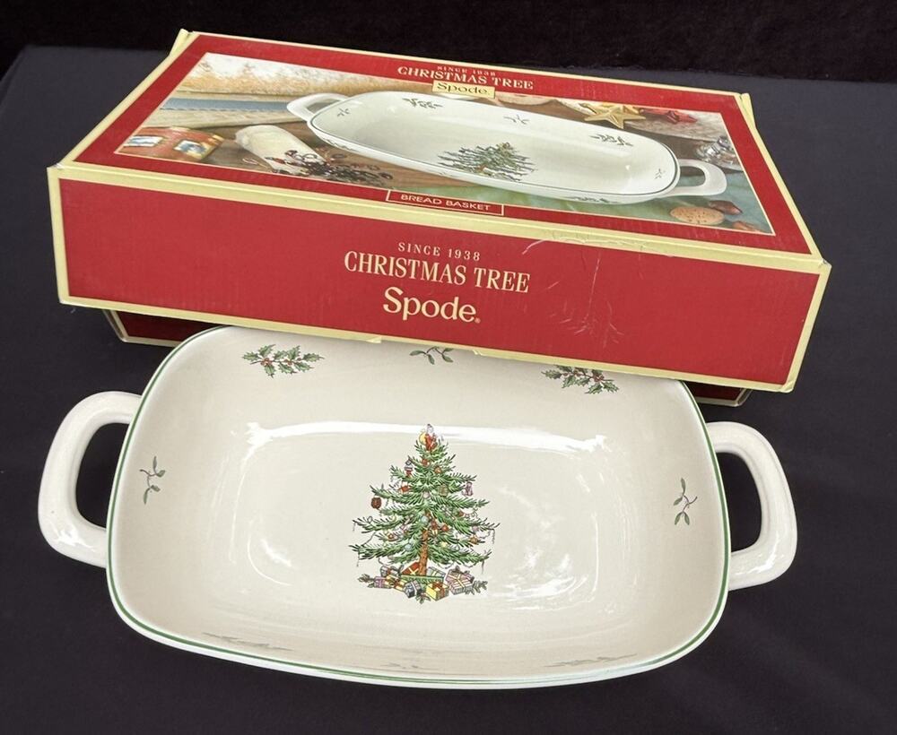 Spode Christmas Tree Oval Bread Basket 14" Festive Holiday Serve Ware MIB!